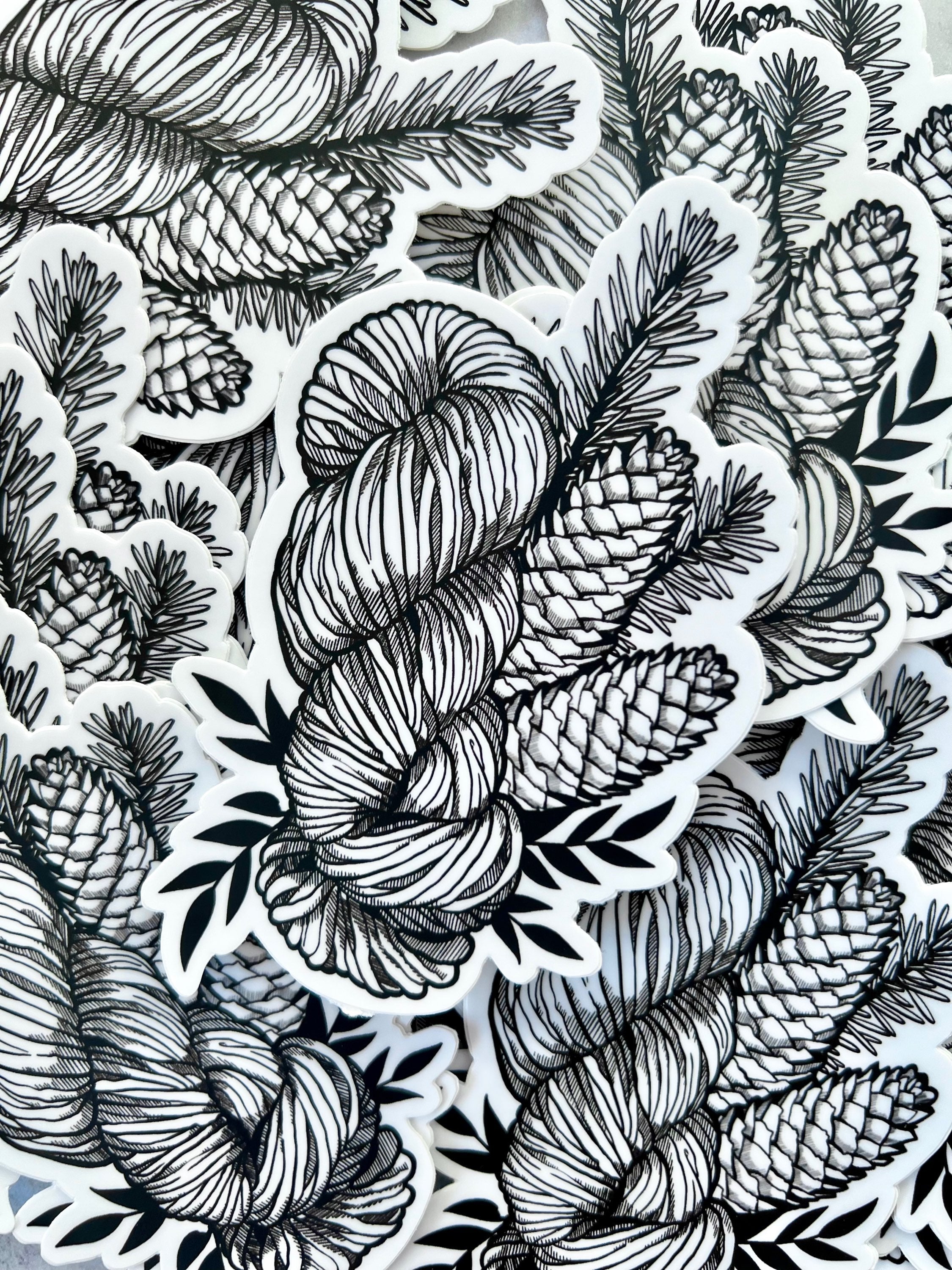 Sticker - Yarn Skein w/ Pine Cones - 4.5 x 2.75 in