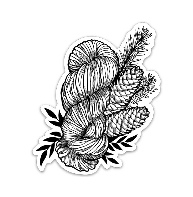 Sticker - Yarn Skein w/ Pine Cones - 4.5 x 2.75 in